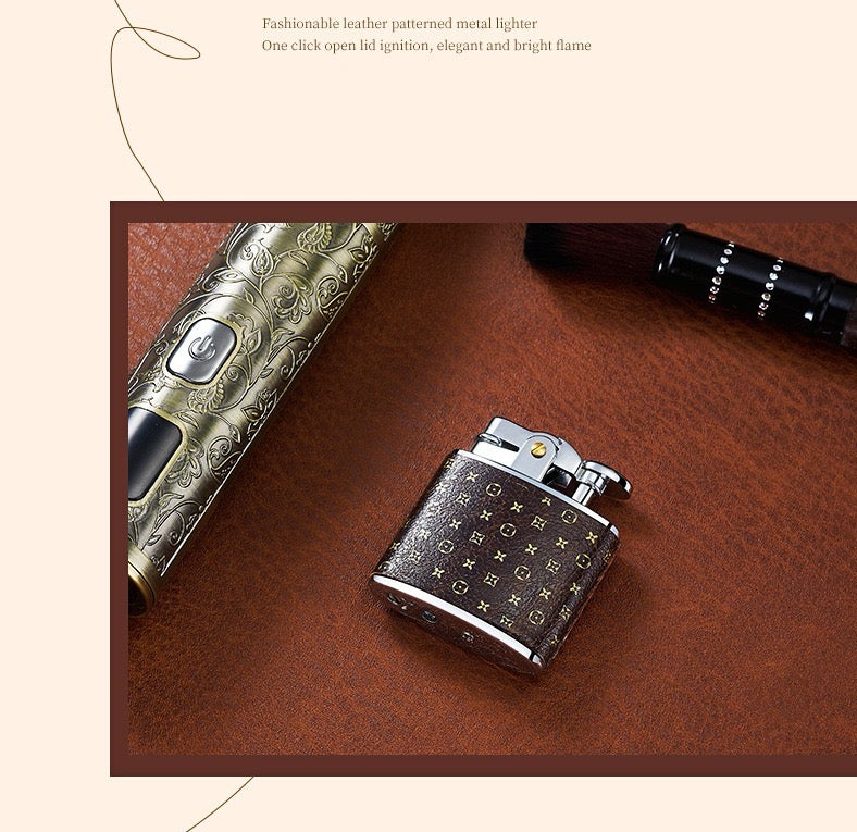 Classic leather grain open flame lighter
