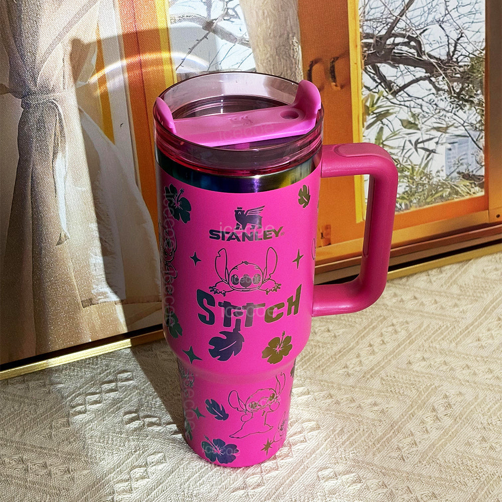 40oz Rose Red Stitch Stainless Steel Vacuum Insulated Tumbler 🚢Free Shipping🚢