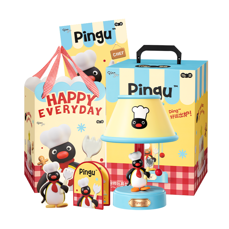 Pingu Chef Desk Lamp - 3 Adjustable Brightness Levels, with Smart Timer, Old-fashioned Pull-wire Switch - Fun Desk Decor & Gift