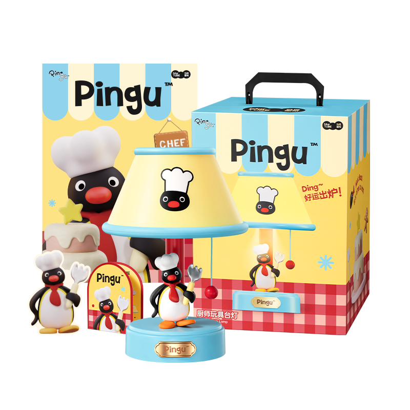 Pingu Chef Desk Lamp - 3 Adjustable Brightness Levels, with Smart Timer, Old-fashioned Pull-wire Switch - Fun Desk Decor & Gift