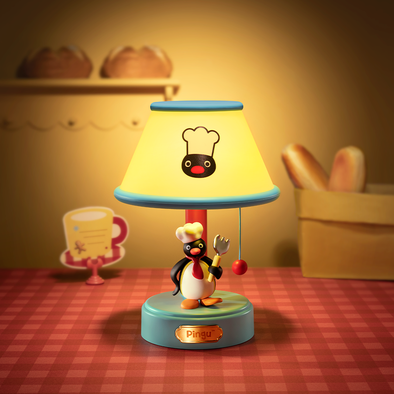 Pingu Chef Desk Lamp - 3 Adjustable Brightness Levels, with Smart Timer, Old-fashioned Pull-wire Switch - Fun Desk Decor & Gift